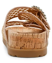 Anne Klein Women's Happy Double Band Embellished Buckle Footbed Sandals
