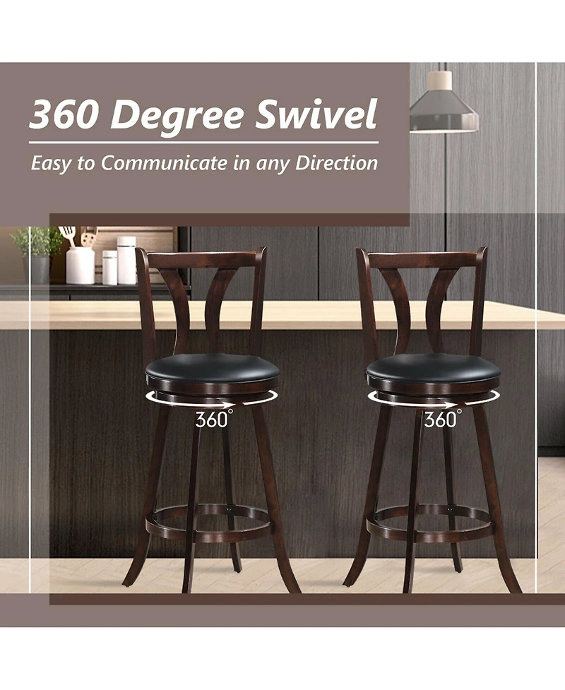 Gymax Set of 2 Swivel Bar stools 29.5" Bar Height Chairs with Rubber Wood Legs
