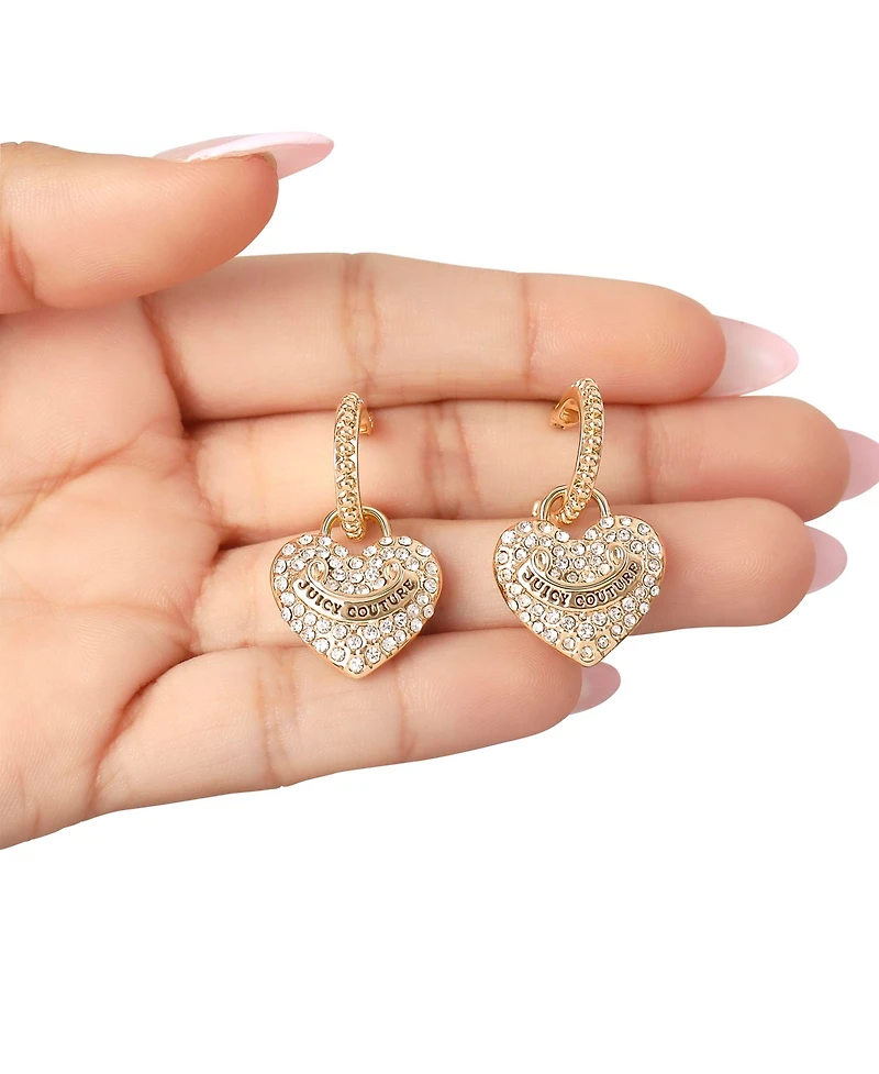 Juicy Couture Gold-Tone Heart Charm Hoop Earrings with Crystal Accents