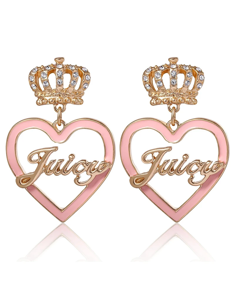 Juicy Couture Gold-Tone Crown & Pink Heart Drop Earrings
