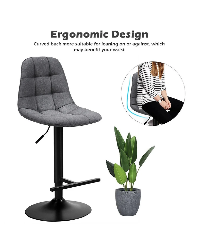 Gymax Set of 2 Adjustable Bar Stools Swivel Counter Height Linen Chairs with Back