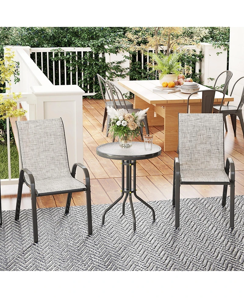 Outsunny Outdoor Bistro Set Small Patio Set w/ Stackable Chairs,