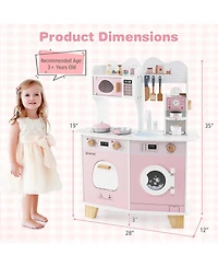 Wooden Kids Kitchen Playset Pretend Play Kitchen with Coffee Maker & Microwave