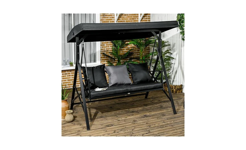 Slickblue 3-Seat Outdoor Porch Swing with Cushions for Relaxation and Comfortable Outdoor Seating