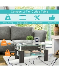 Rectangular Tempered Glass Coffee Table w/Shelf Wood