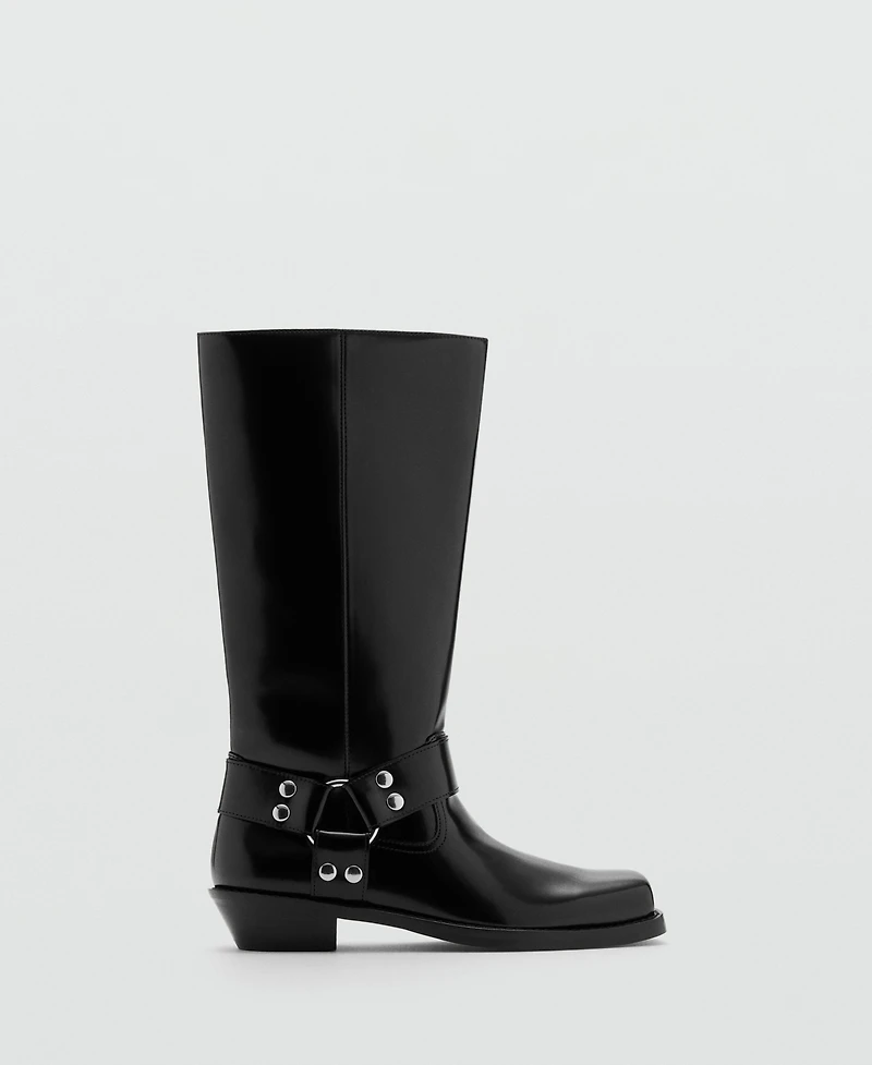 Mango Women's Metallic Details Square Toe Boots