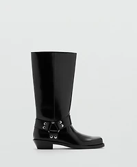 Mango Women's Metallic Details Square Toe Boots