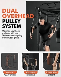 Mikolo Smith Machine with Pec Dec, 2000LBS Squat Rack Chest Fly Machine with Cable System, Workout Weight Cage with Weight Bench, 230LBS Plates, Spott