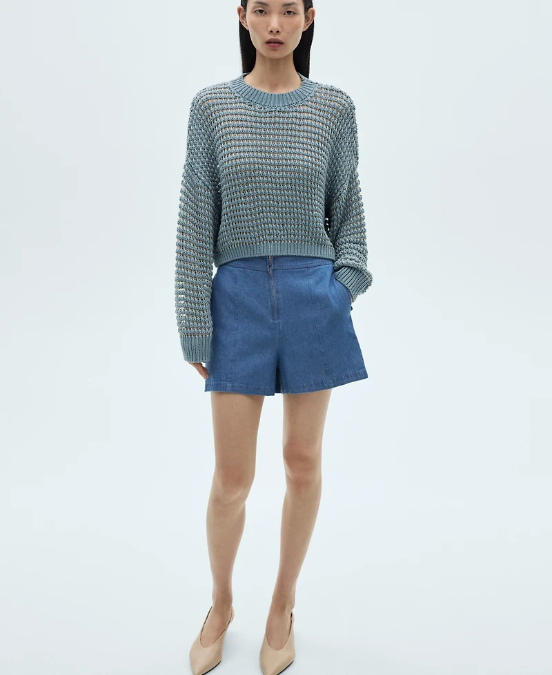 Mango Women's Denim Effect Cotton Shorts