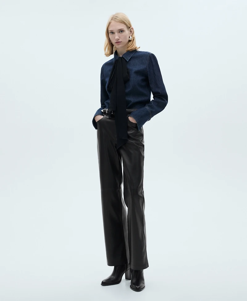 Mango Women's Leather-Effect Straight Pants