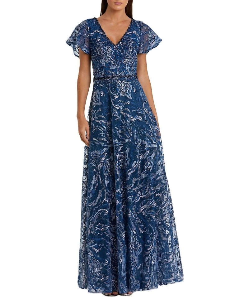 Mac Duggal Women's Embellished Illusion Butterfly Sleeve A-Line Gown