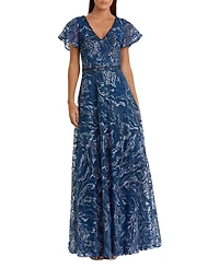 Mac Duggal Women's Embellished Illusion Butterfly Sleeve A-Line Gown