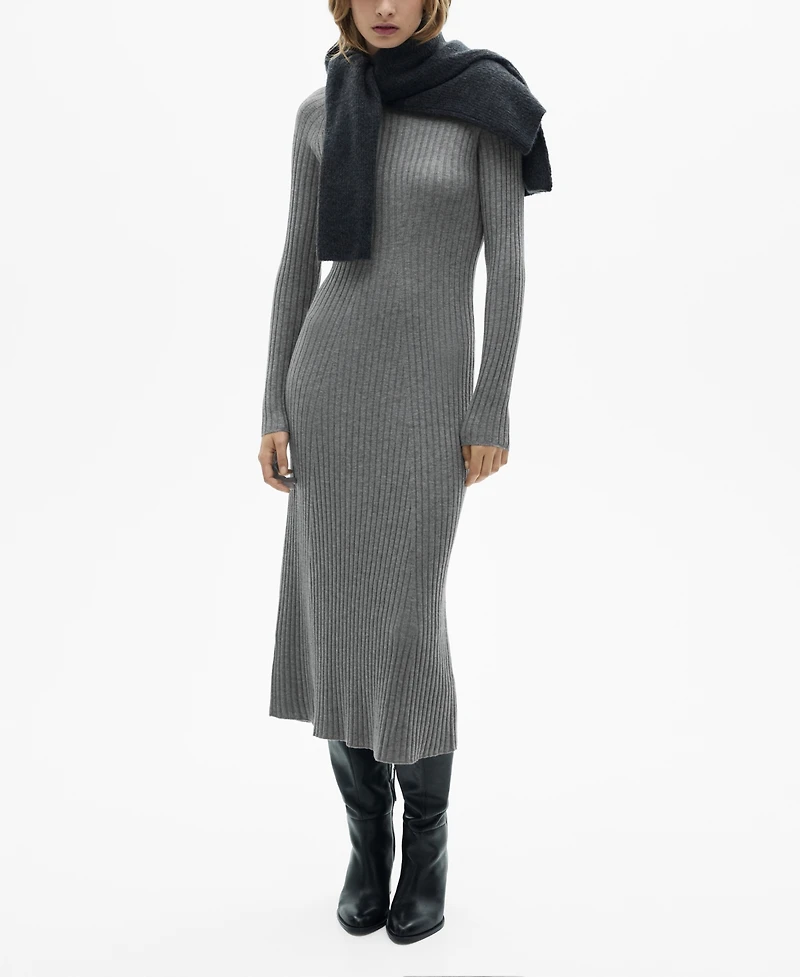 Mango Women's Perkins Collar Flared Knit Dress