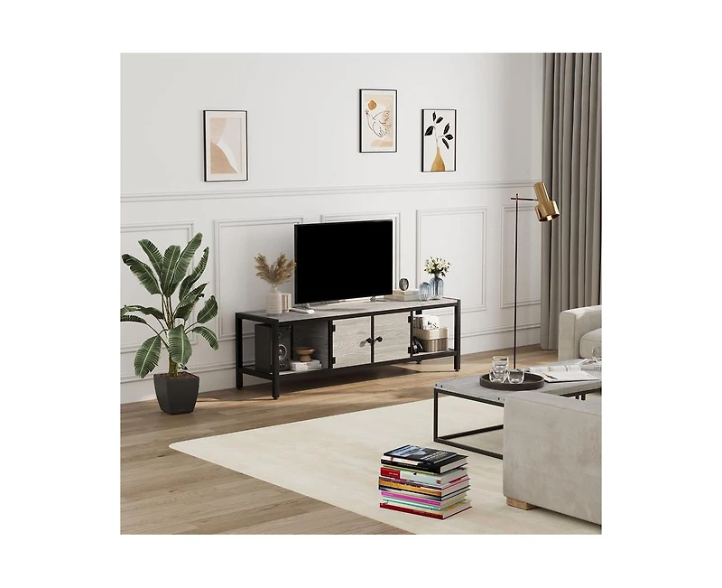 gaomon 65 Inch Tv Stand with Storage,TV Entertainment Center Up to 75 Inch TV,Wooden Tv Stand for Living Room, Bedroom,Grey