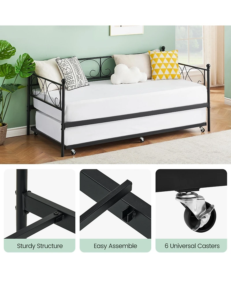 gaomon Twin Daybed with Trundle Metal Guest Sofa Bed Frame , Heavy Duty Slats