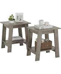 Side Table, Set of 2 Small Wooden End Table with 2-Layer Storage Shelves, Farmhouse Nightstand for Living Room, Bedroom, Office, Bathroom, Sofa Table