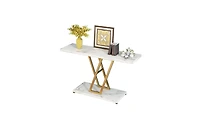 Slickblue Industrial Console Table for Entryway, Gold Frame with Faux Marble Top