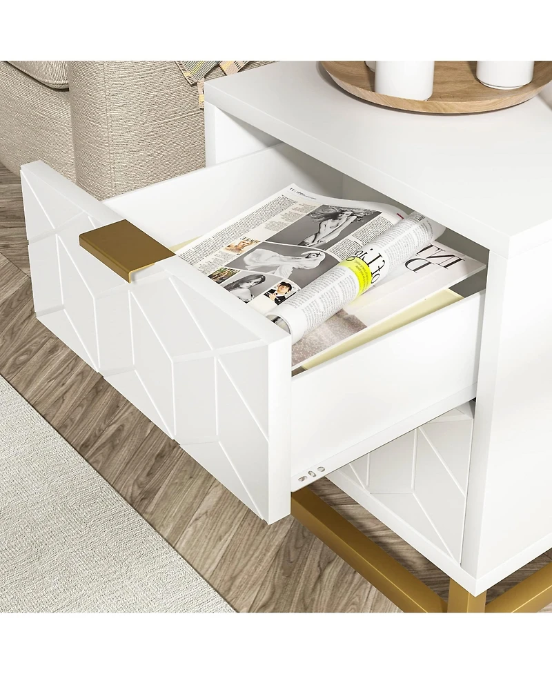 gaomon Modern 2 Drawer Dresser for Bedroom, Large End Side Table Bedside Table with 2 Drawers, Wooden Night Stand with Metal Legs for Bedroom, Hallway