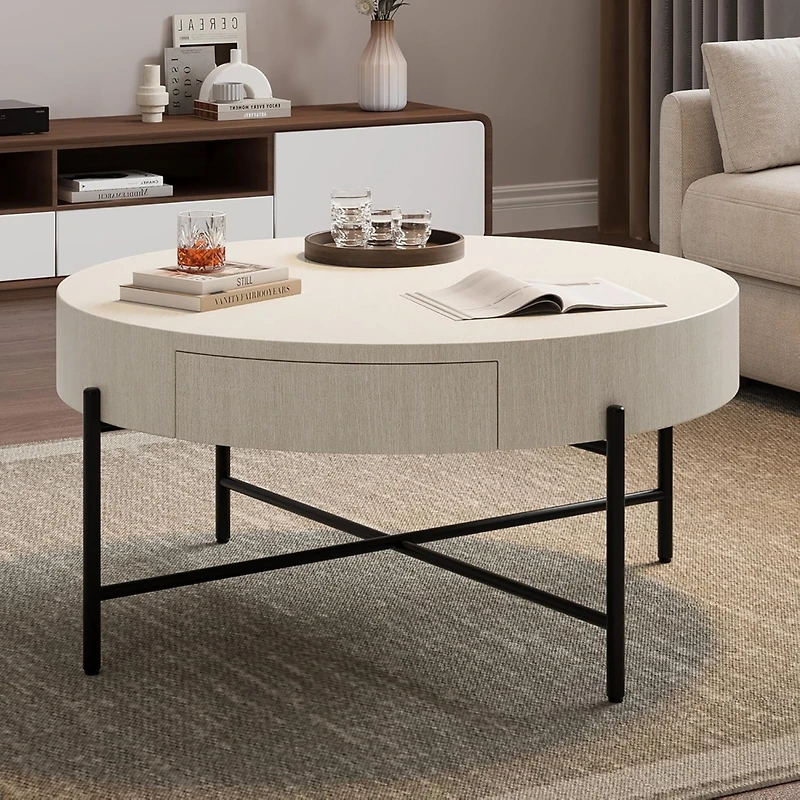 Coffee Table with Drawers Round Center Table