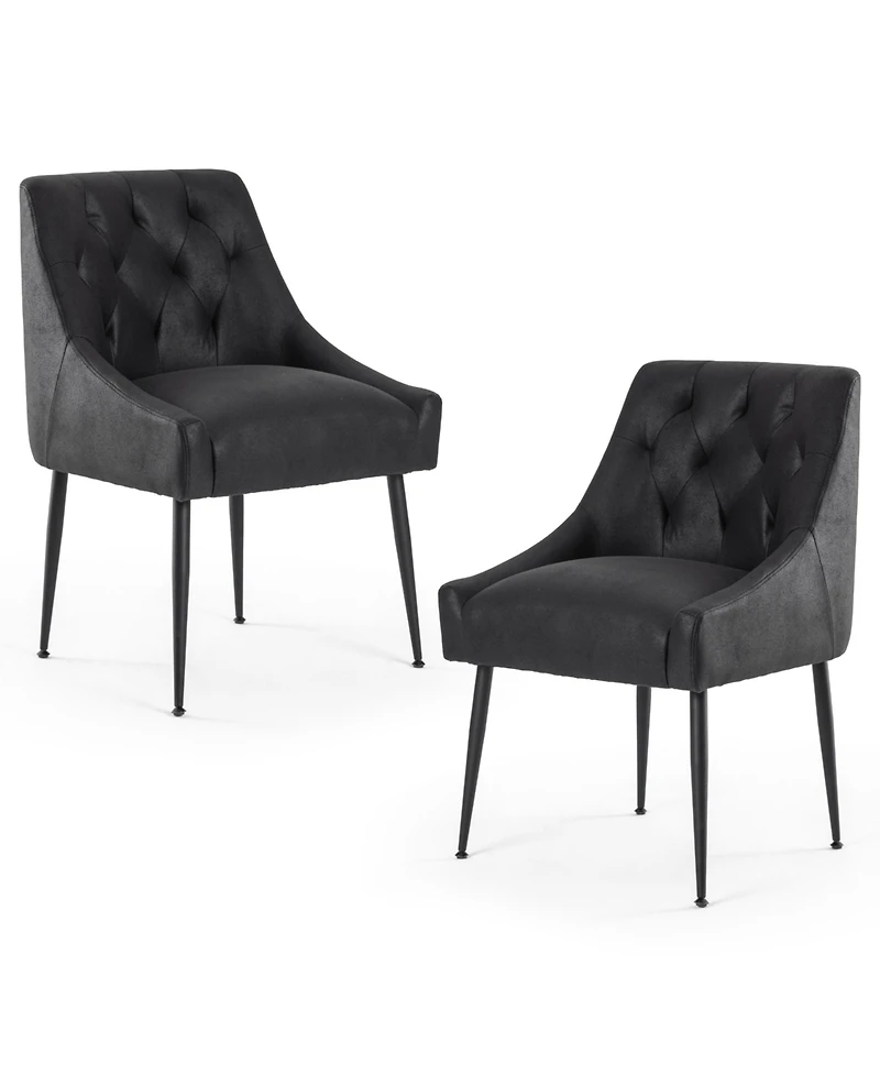 Dyhome Modern Upholstered Dining Chairs Set of 2, Mid Century Kitchen Side with 5.12” Cushions and Back Pull Rod for Kitchen, Living Roo