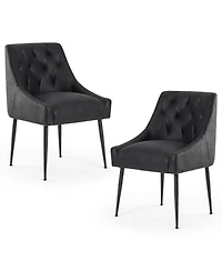 Dyhome Modern Upholstered Dining Chairs Set of 2, Mid Century Kitchen Side with 5.12” Cushions and Back Pull Rod for Kitchen, Living Roo
