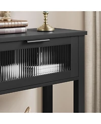 gaomon 43'' Narrow Console Table with Glass Drawers 2 Tier Sofa Table Entryway Table w/Storage Wood Console Table Side Table