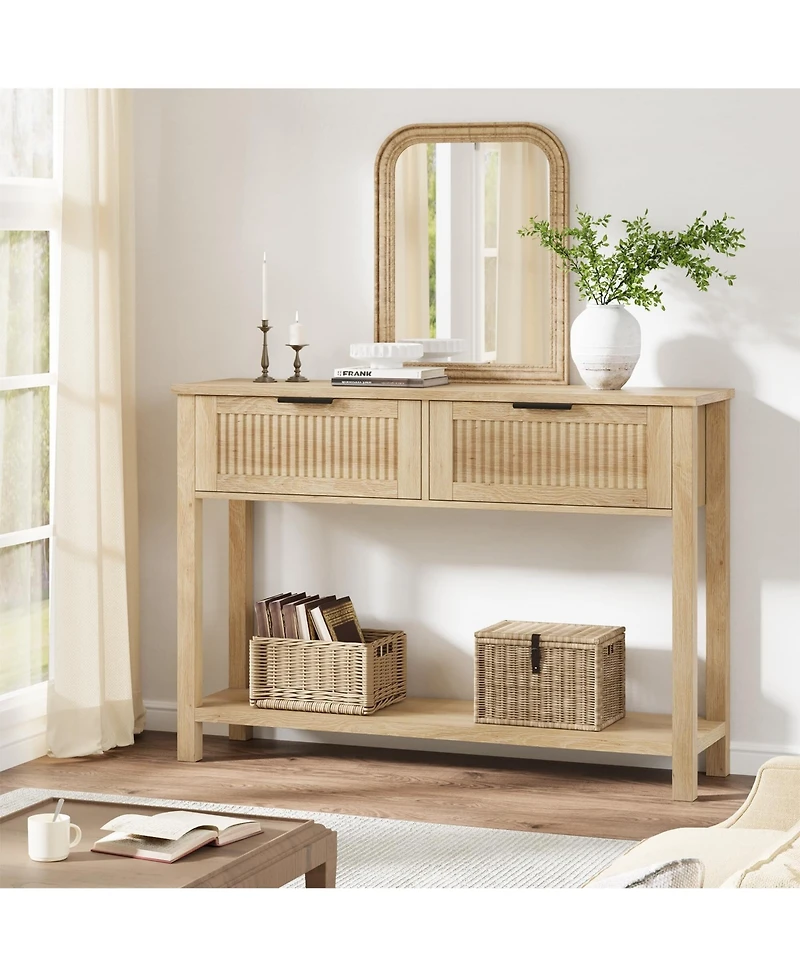 gaomon Farmhouse Entryway Table,43 Inch Wood Console Table with 2 Drawers,2 Tier Sofa Table with Storage for Living Room, Foyer Tables for Entryway-Bu