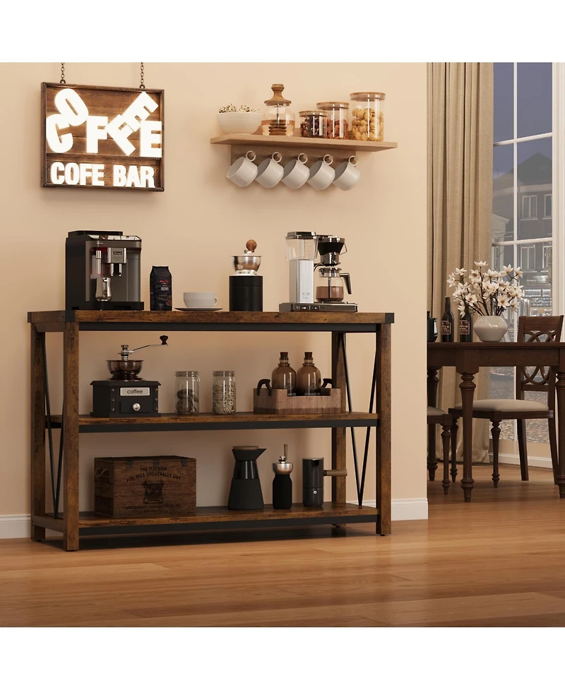 gaomon Farmhouse Entryway Table,47 Inch Narrow Long Console Table with Storage, 3 Tier Wood Console Table for Living Room