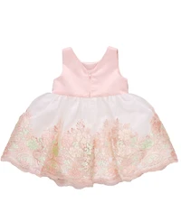 Bonnie Baby Girls Scalloped Embroidery Satin Party Dress