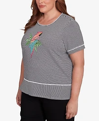 Alfred Dunner Plus Classic Crew Neck Parrot Striped Top