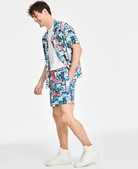 Original Penguin Men's Slim-Fit Stretch Tropical-Print 7" Swim Trunks