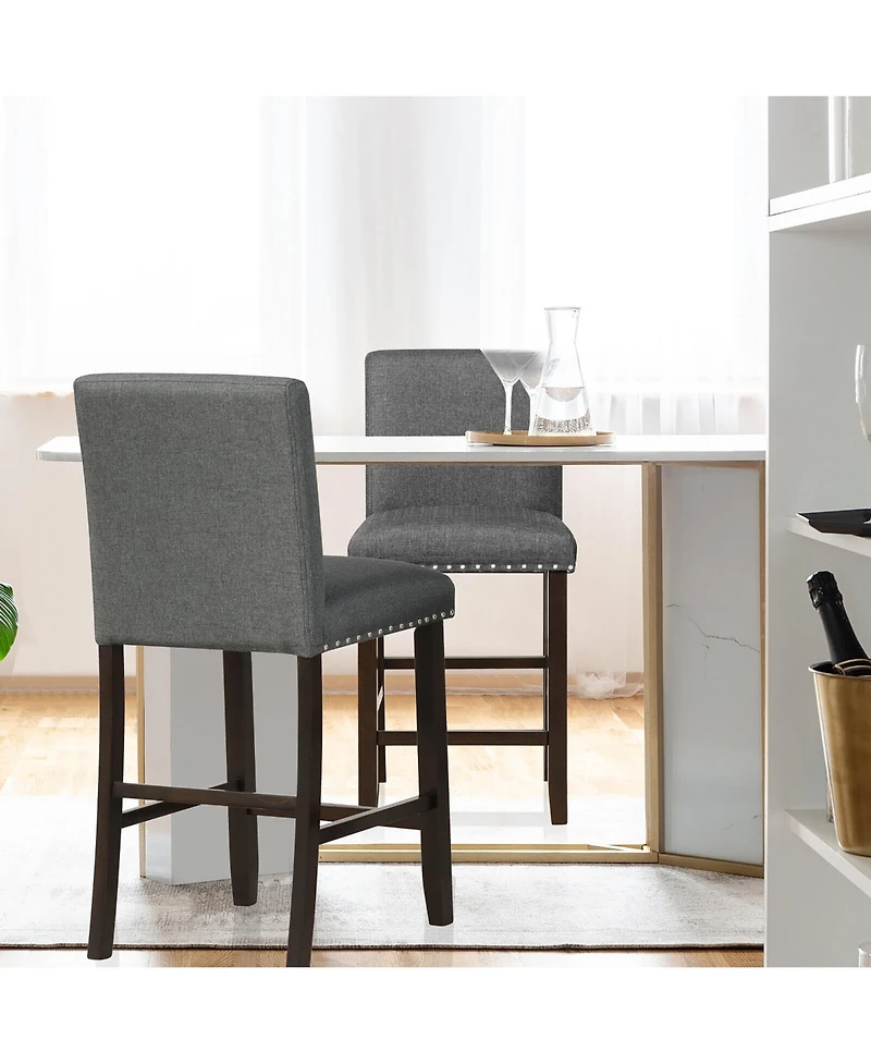 Gymax Set of 2 Bar Stools Linen Fabric Counter Height Chairs for Kitchen Island