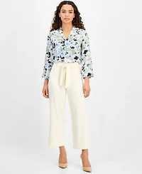 Ak Anne Klein Womens Tie Front Pull On Cropped Wide Leg Pants Xs P Xxl