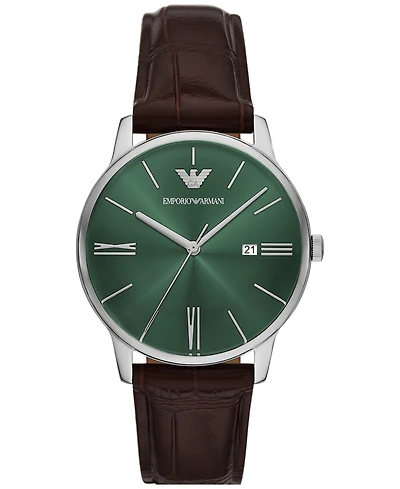 Emporio Armani Men's Brown Leather Strap Watch 39mm