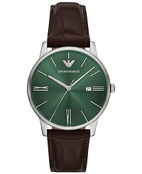 Emporio Armani Men's Brown Leather Strap Watch 39mm