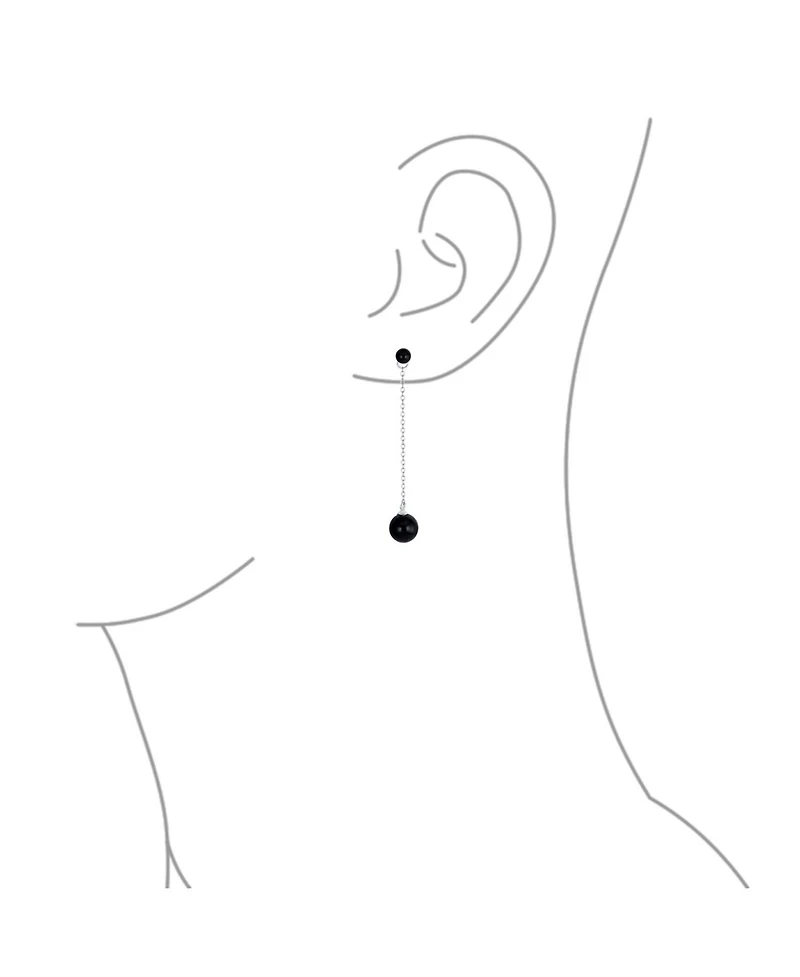 Bling Jewelry Simple Dangle Earrings with Black Onyx or Green Jade in Sterling Silver