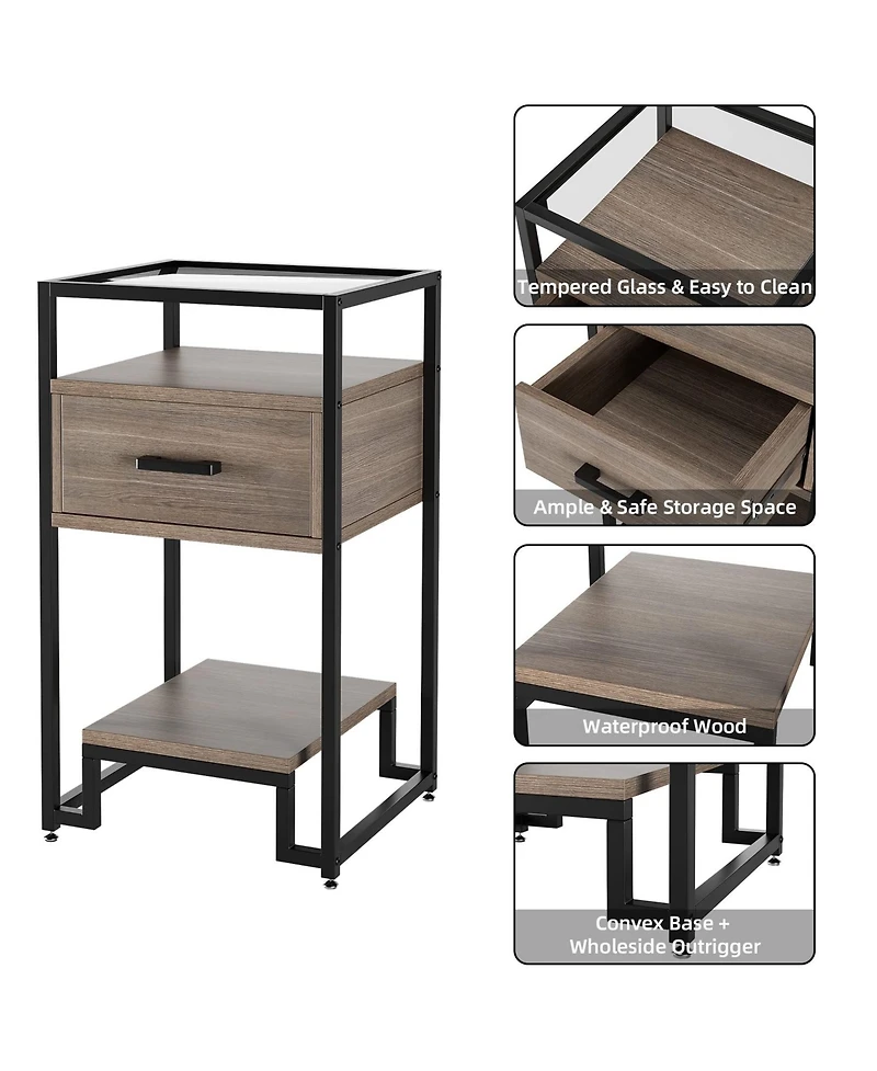 Nightstand Set of 2, Bed Side Table with Drawer, End Table for Bedroom, Living Room and Dorm, Easy Assembly