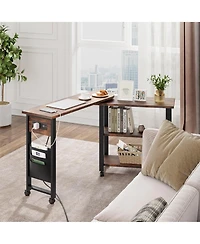 gaomon Rotating Side Table 360° End Table with Charging Station Swivel Side Table with Extra Storage Bag Movable End Table with 6 Swivel Wheels w