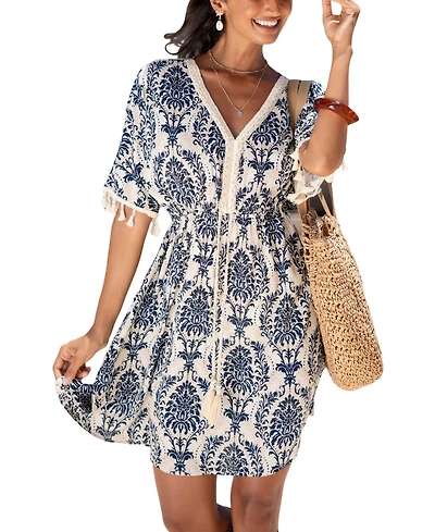 Cupshe Women's Boho V-Neck Mini Beach Dress