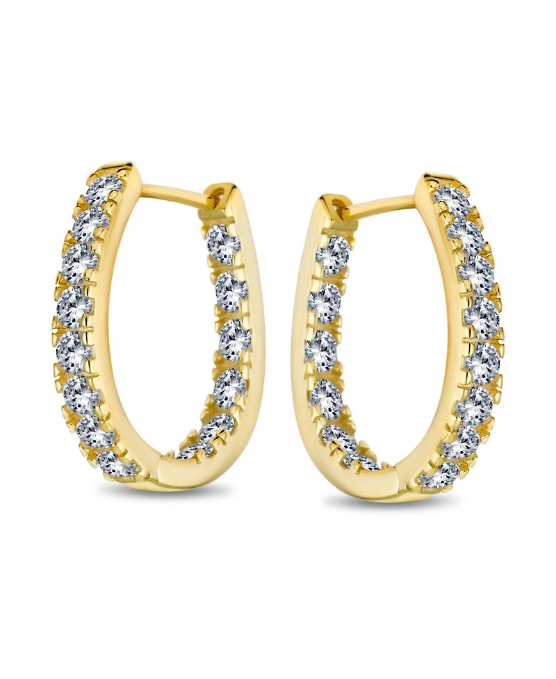 Bling Jewelry Classic Oval Cz Hoop Earrings Black Rose Gold Sterling Silver .60 Inch