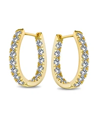 Bling Jewelry Classic Oval Cz Hoop Earrings Black Rose Gold Sterling Silver .60 Inch