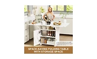 Folding Dining Table with Storage Rack & Cabinet – Space-Saving Multifunctional Table for Small Spaces