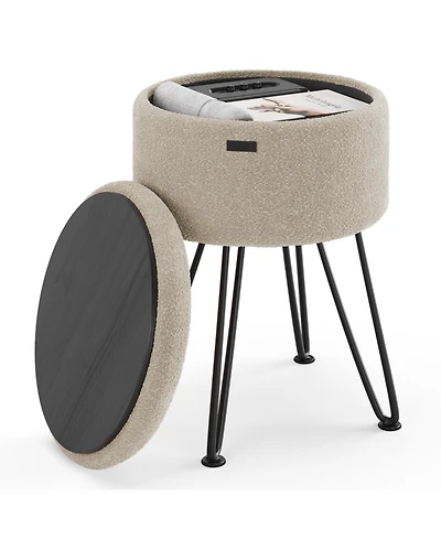 Nestl Modern Boucle Round Ottoman with Hidden Storage – Foot Stool, Makeup Vanity Small Rest, Perfect for Living Room & Bed