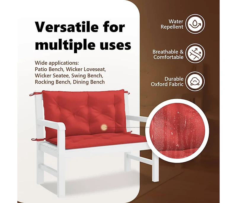 Garden Bench Cushion Red 39.4"x(19.7"+19.7")x2.8" Oxford Fabric