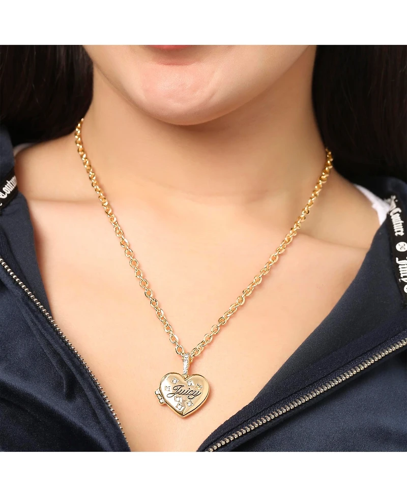 Juicy Couture Gold-Tone Crystal Heart Locket Pendant Necklace