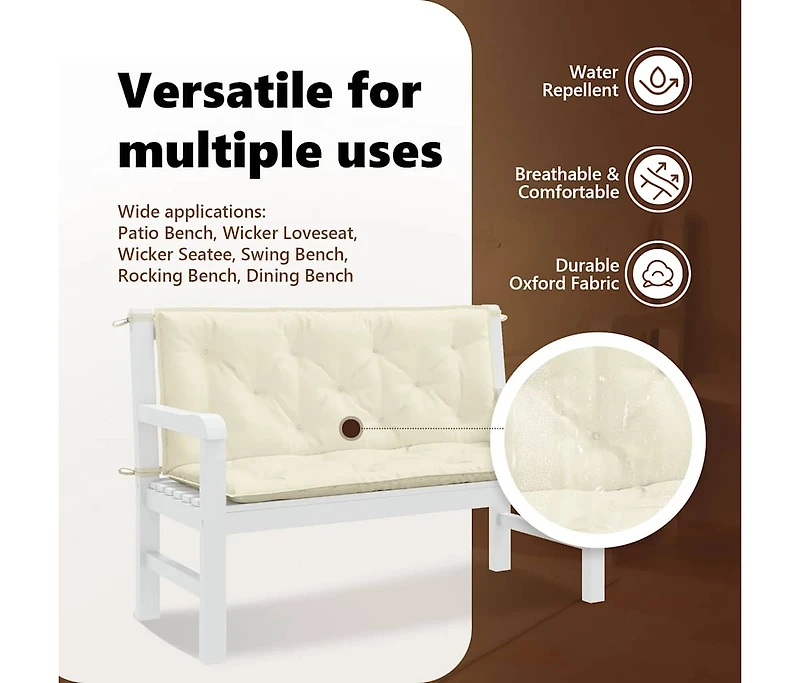 Garden Bench Cushion Cream White 47.2"x(19.7"+19.7")x2.8" Oxford Fabric