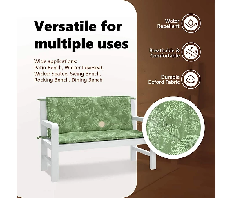 Garden Bench Cushions 2pcs Leaf Pattern 47.2"x19.7"x2.8" Fabric