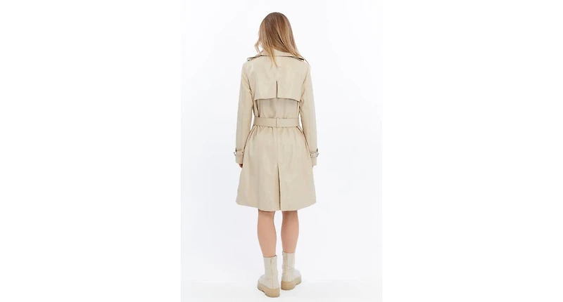 Furniq Uk Women's Genuine Leather Trench Coat, Beige