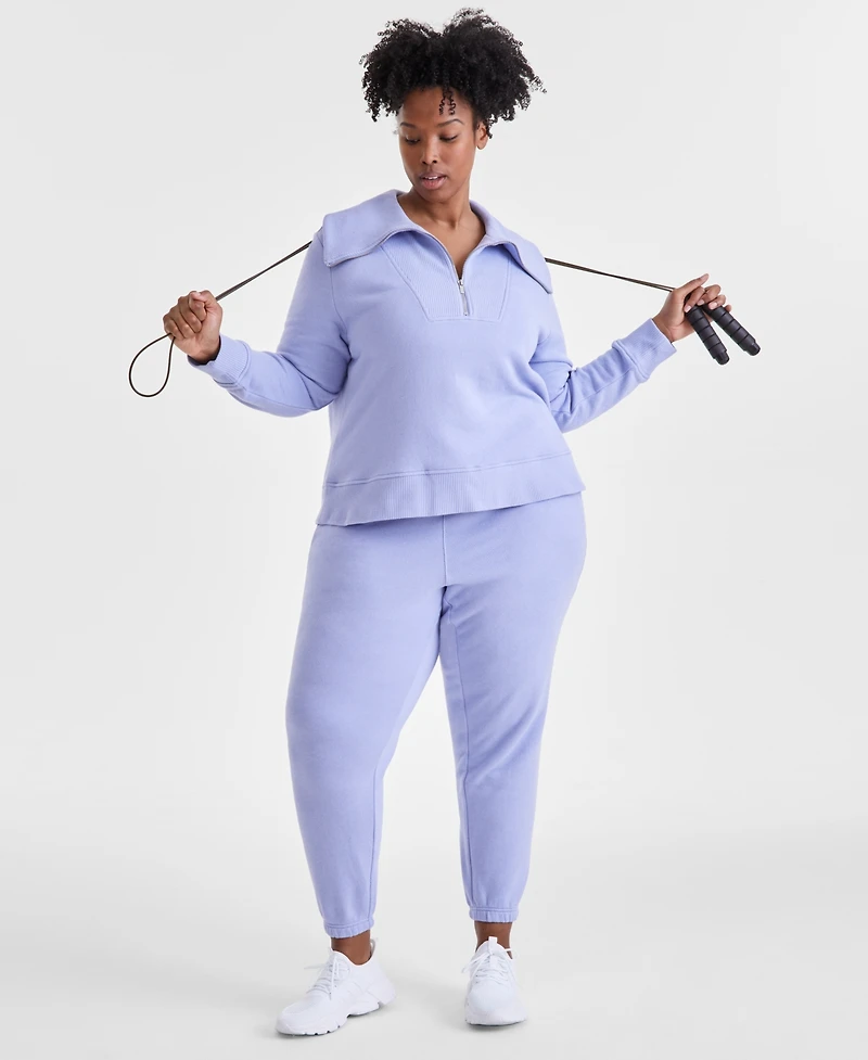 Id Ideology Plus Size Shawl-Collar Quarter-Zip Top, Exclusively at Macy's