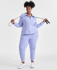 Id Ideology Plus Size Shawl-Collar Quarter-Zip Top, Exclusively at Macy's